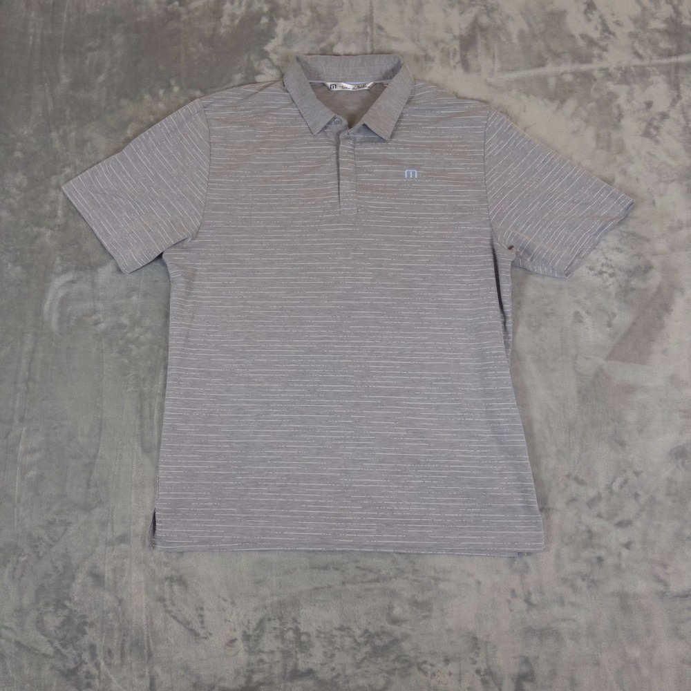 TravisMathew Polo Shirt Mens Large Gray Striped Pima Cotton Golf Casual Top